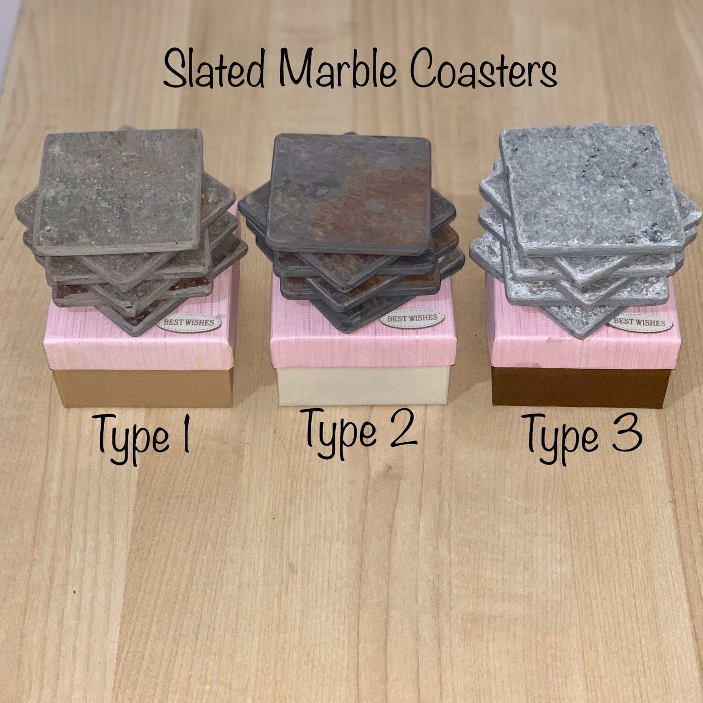Range of Handmade Exotic Square Marble Coasters, Set of 6, Multiple Marble Types, 75x75mm, Comes in a Beautiful Handcrafted Gift Box,
